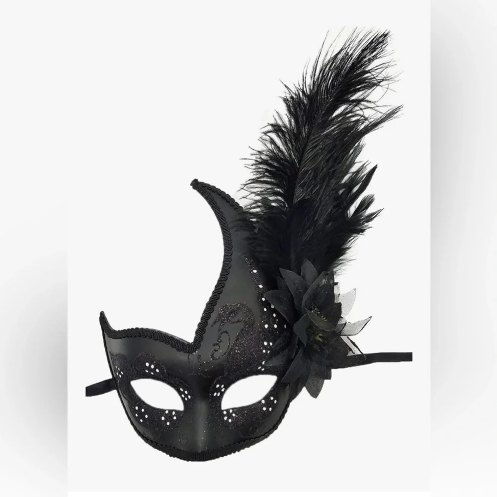 Black Masquerade Mask with Feathers